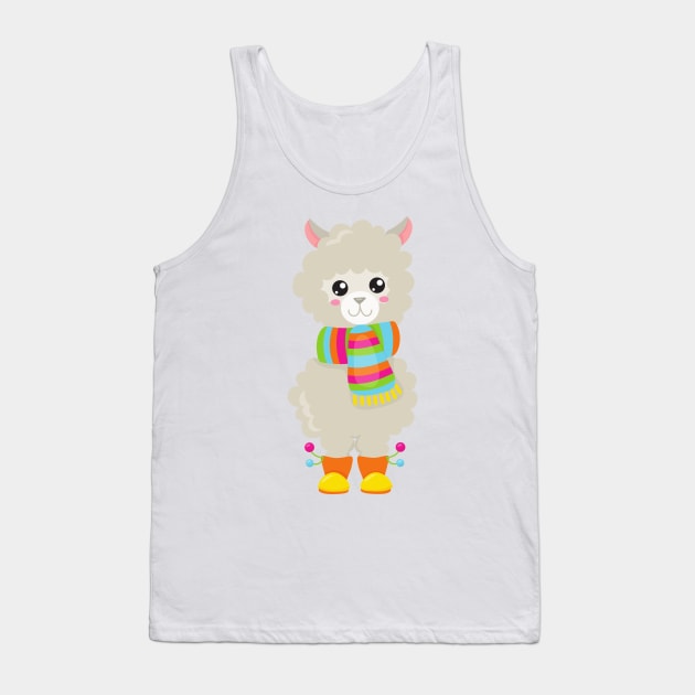 Cute Llama, Little Llama, Alpaca, Llama With Scarf Tank Top by Jelena Dunčević